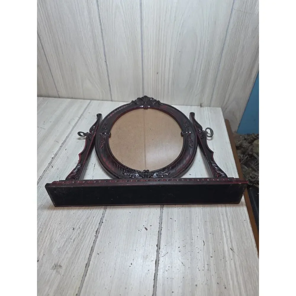 Vtg Ornate Victorian Style Oval Faux Wood Freestanding Photo Picture Frame Brown